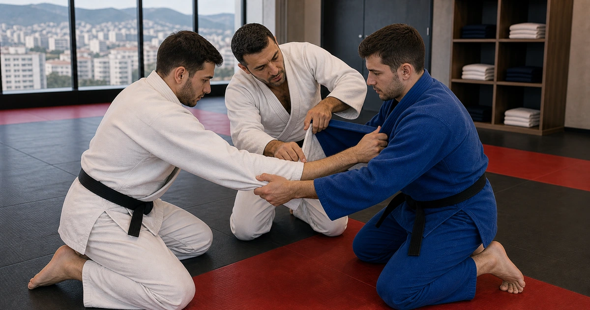 cinematic judo camp scene in Georgia showing what training blocks should include