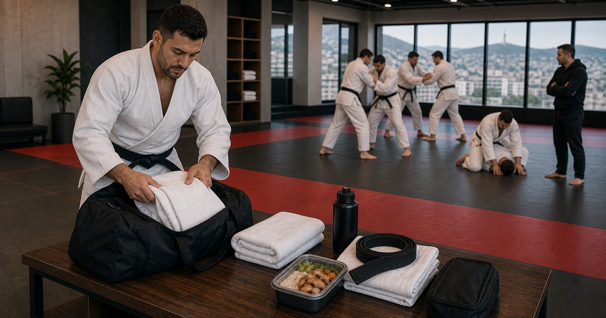 cinematic judo camp scene in Georgia showing what training-only includes and does not include