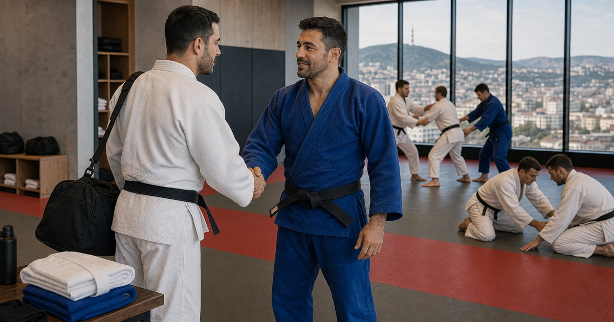 Cinematic judo camp scene for Judo Camp in Georgia: Dates, Prices, Coaches, and Who It Fits in Tbilisi, Georgia